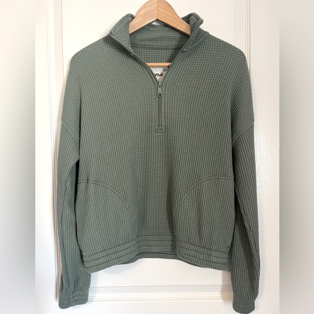AERIE WAFFLE QUARTER ZIP SWEATER